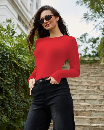 Vista 4 de LOLONOYA Body casual de manga larga para mujer 2022 con cuello redondo