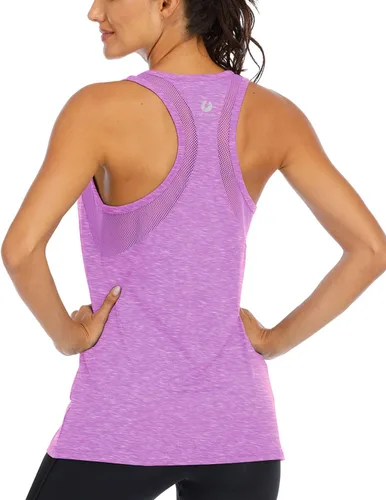 Vista 7 de ICTIVE - Camiseta sin mangas de entrenamiento para mujer, ajuste holgado, malla de yoga, espalda cruzada, espalda abierta Albaricoque