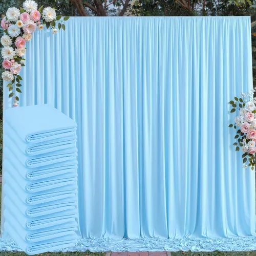 Vista 81 de Cortina de telón de fondo azul bebé de 10 x 8 pies sin arrugas para fiestas, cortinas de fondo de fotos de poliéster azul claro para cumpleaños