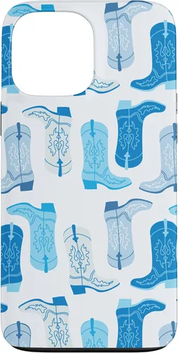 Vista 24 de Cowboy Boot Illustration Preppy Western Pastel Blue and Cyan Case for iPhone 17
