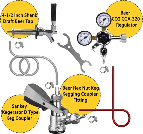 Vista 3 de PERA Kit de conversión de cerveza de un solo grifo, kit de Kegerator de montaje en puerta con regulador de CO2 CGA320, acoplador de barril Sankey D