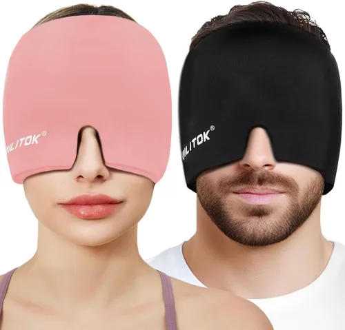 Vista 10 de EXQUISLIFE Gorra de Alivio para Migraña y Dolor de Cabeza, Envoltura de Hielo en Gel, Terapia de Calor y Frío, Máscara para los Ojos para Alivio