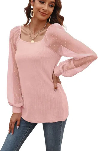 Vista 3 de WIHOLL Blouse Tops for Women Loose Fit Long Sleeve Shirts Square Neck Tops