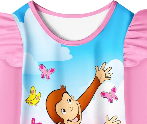 Vista 3 de Curious Girls Cartoon Dress Little Kids George Ruffle Long Sleeve Cute Playwear Night Clothes Outfit 2-3 T