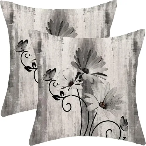 Vista 13 de Juego de 2 fundas de almohada florales de color salvia de 16 x 16 pulgadas, fundas de almohada decorativas con flores de margarita y mariposas