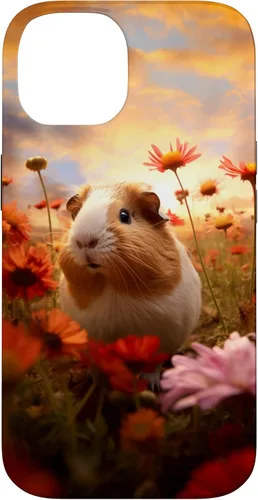 Vista 4 de Carcasa para iPhone 16 con diseño de conejillos de indias y flores para amantes de mascotas exóticas