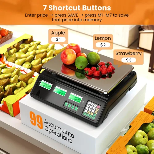 Vista 2 de Goplus Báscula de cálculo de precios de 88 lb/40 kg, báscula digital comercial de alimentos con función de conteo, plataforma de acero inoxidable