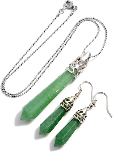Vista 11 de AD Beads - Juego de colgante y aretes con piedras preciosas naturales hexagonales con punta, chakra Reiki Negro ágata