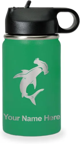 Vista 63 de LaserGram Botella de agua personalizada, tiburón martillo, acero inoxidable de doble pared aislada al vacío con popote superior, regalo grabado