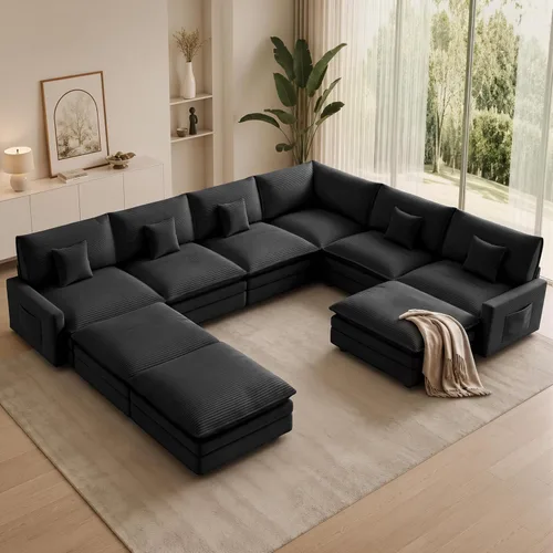 Vista 62 de Sofá seccional modular de 107", sofá de nube en forma de L con otomana Negro