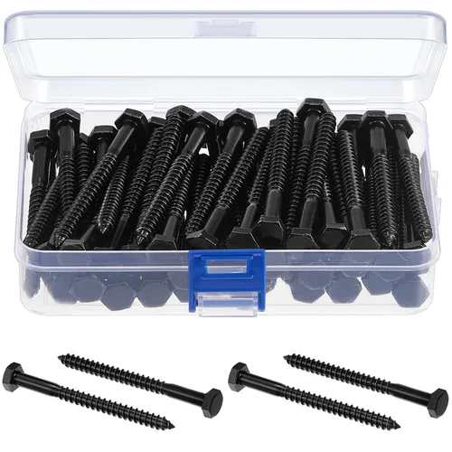 Vista 9 de Blulu 60 tornillos de retraso de cabeza hexagonal de 1/4 pulgadas x 2-1/2 pulgadas, tornillos de retraso de acero inoxidable 304 para madera Plateado