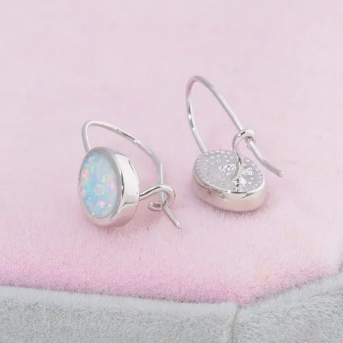 Vista 4 de CiNily Aretes colgantes de ópalo para mujeres y niñas, diseño de flores, mariposas, forma ovalada, aretes de gota con cierre de palanca, regalo