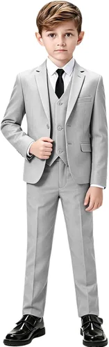 Vista 10 de Traje para niño, formal, ajustado, esmoquin, 5 piezas, traje de boda, blazer, pantalones, chaleco, trajes para niños