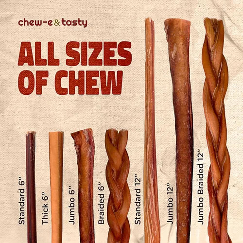 Vista 5 de chew-e&tasty Golosinas masticables para perros de grado prémium de 6 pulgadas, de un solo ingrediente, de larga duración, con alto contenido