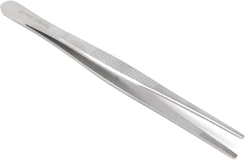 Vista 14 de Pinzas de precisión de acero inoxidable culinario profesional de 6 pulgadas con puntas dentadas, pinzas para servir con detalles de presentación