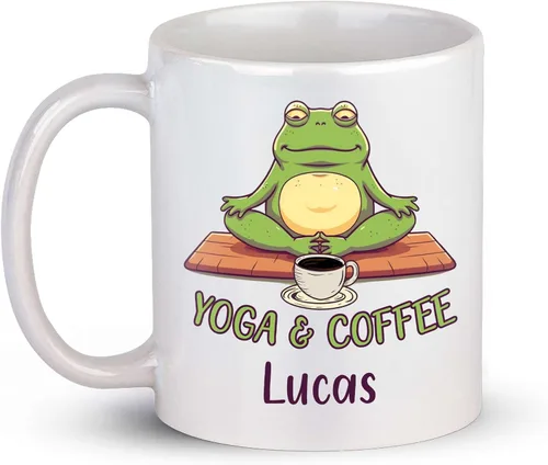 Vista 21 de Taza de café personalizada con nombre para yoga, taza de té de yoga con divertido diseño de perezoso, taza de inspiración para yoga y amantes
