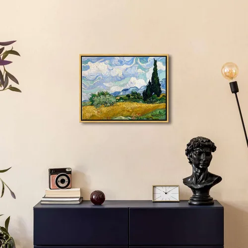 Vista 4 de Wieco Art - Arte enmarcado para pared de Campo de trigo con cipreses de Vincent Van Gogh, reproducción de pinturas en lienzo abstracto, impresiones