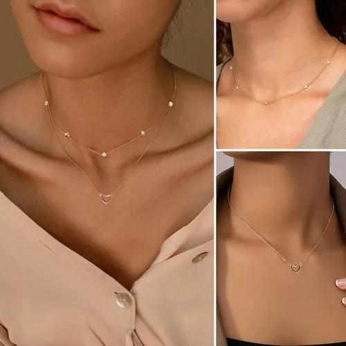 Vista 3 de Poxtex Collar con colgante de corazón en capas para mujer