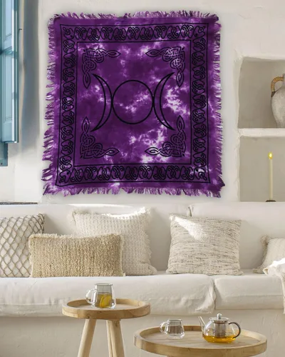 Vista 4 de Indian Consigners Tela de altar púrpura Triple Luna Cuadrado 18" en Alter Tarot Spread