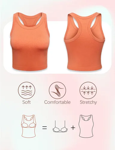 Vista 4 de OYS Camiseta básica sin mangas con espalda cruzada para mujer, 2 piezas, acanalada, para entrenamiento