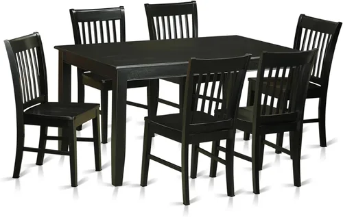 Vista 11 de East West Furniture DUNO5-BLK-W - Juego de mesa de comedor de 5 piezas, incluye una mesa rectangular de madera y 4 sillas de comedor de cocina, 36 x