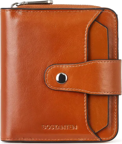Vista 10 de BOSTANTEN - Billetera de cuero para mujer, pequeña, con bloqueo RFID, de dos pliegues, bolsillo con cremallera, tarjetero con ventana para 1-beige