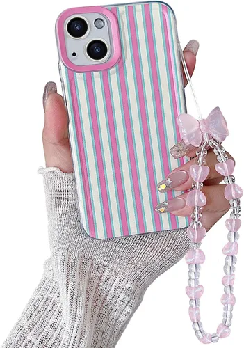Vista 25 de Bonita funda a rayas para iPhone 6 Plus iPhone 6s Plus con cadena de cuentas, estética suave y delgada, funda protectora de poliuretano