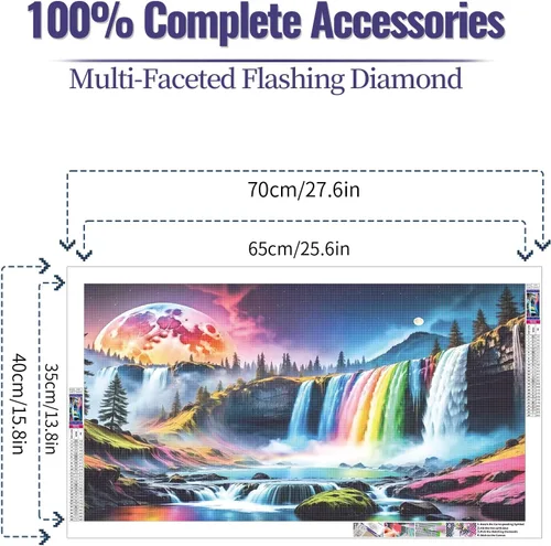 Vista 2 de JATOK Kits de pintura de diamantes para adultos, kits de arte de diamantes en cascada colorida 5D para principiantes, pintura de taladro redondo
