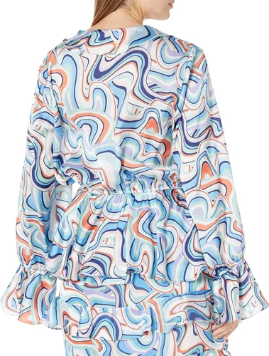 Vista 4 de KENDALL + KYLIE Top cruzado con volantes Scribble para mujer, exclusivo de Tienda, Newton Scribble