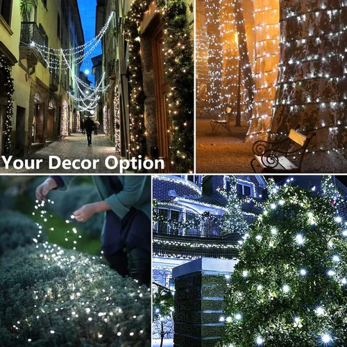 Vista 5 de Joomer Luces solares de Navidad para exteriores, paquete de 2 unidades en total de 144 pies, 400 LED, 8 modos, impermeables, luces solares de Blanco