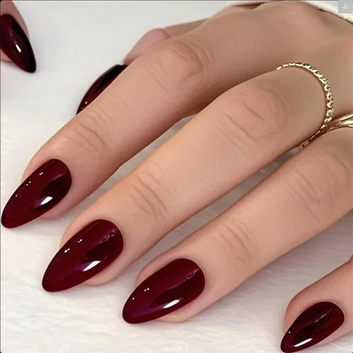 Vista 7 de GLAMERMAID Uñas postizas a presión con forma de almendra mediana, uñas de gel con punta francesa estilo gótico negro ombré, uñas postizas acrílicas