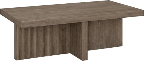 Vista 9 de Henn&Hart Mesa de centro rectangular de madera acanalada de 44 pulgadas con pedestal de bajo perfil con base de pedestal acanalada para sala