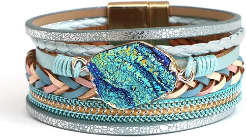 Vista 49 de Fesciory - Pulsera de leopardo para mujer, estilo bohemio de cuero multicapa con perlas de cristal