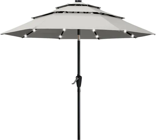 Vista 41 de ABCCANOPY Sombrilla solar de patio de 3 niveles de 11 pies, 32 luces LED Beige