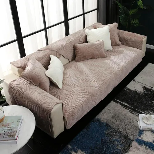Vista 16 de vctops Funda de terciopelo suave acolchada con hojas de plátano para sofá, funda de sofá modular antideslizante para invierno, funda de muebles