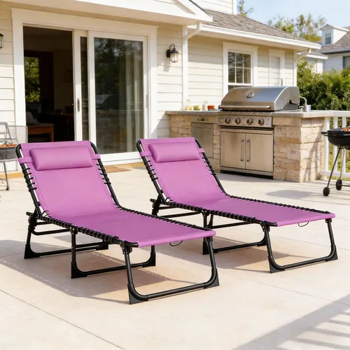 Vista 3 de 2 Folding Outdoor Chaise Lounge Chairs, Purple, 4-Position Recliners
