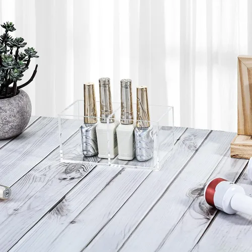 Vista 5 de Organizador de brochas de maquillaje de acrílico transparente para escritorio, cubo cuadrado, 3 piezas, soporte de almacenamiento para brochas