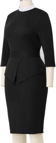 Vista 4 de BLESSUME Church - Vestido ajustado con cuello de banda de masa para mujer color negro péplum