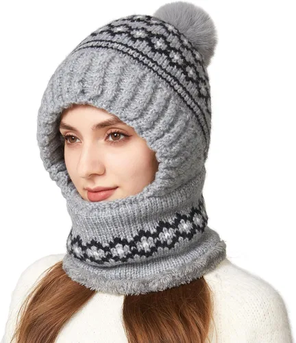 Vista 13 de Pasamontañas de una pieza para mujer, gorro de cráneo, bufanda para el cuello, bufanda de esquí, nieve, invierno, gorro de forro polar de punto