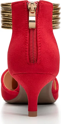 Vista 4 de Trary Tacones de gatito con correa al tobillo para mujer, tacones verdes, tacones rojos, tacones morados, tacones negros, tacones cerrados