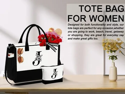 Vista 7 de Regalos de cumpleaños para mujeres y ella, bolsa de lona con monograma, bolsa de maquillaje, regalos personalizados para profesores, amigas