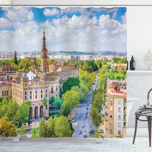 Vista 158 de set de cortina para baño decorativa de tela de poliéster con ganchos