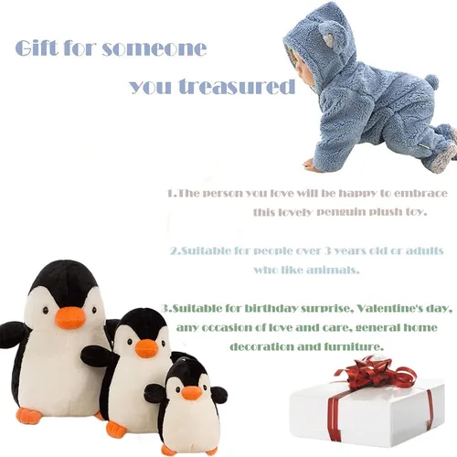 Vista 4 de Almohada de peluche de pingüino de 11 pulgadas, diseño de pingüino bebé, regalo para niños