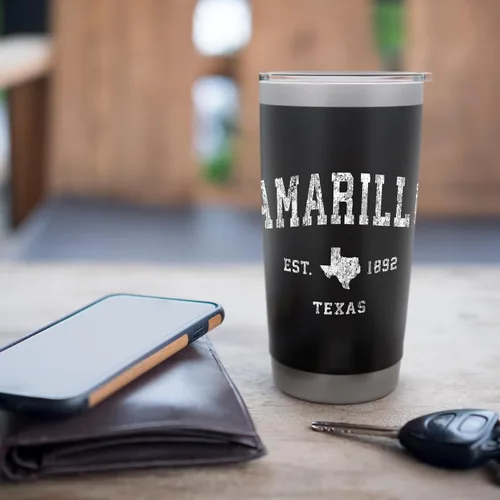 Vista 7 de Amarillo Texas TX - Vaso aislado de acero inoxidable con diseño deportivo vintage