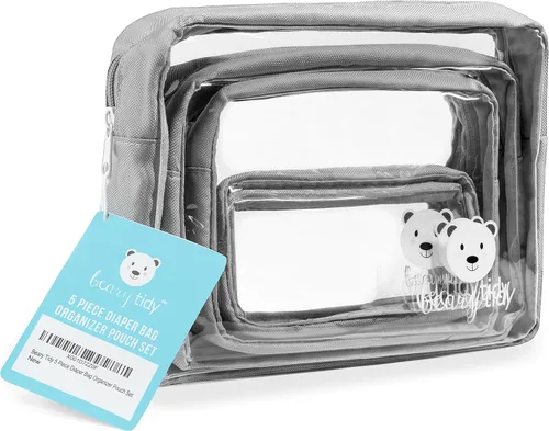 Vista 2 de Juego de 5 bolsas organizadoras para pañales, transparente con cremalleras y encajables