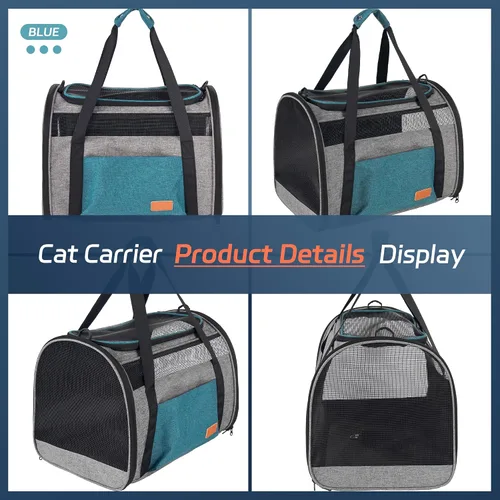 Vista 6 de Transportador grande para gatos de 20 libras, transportador de viaje de malla transpirable de lados suaves, aprobado por aerolíneas, transportador