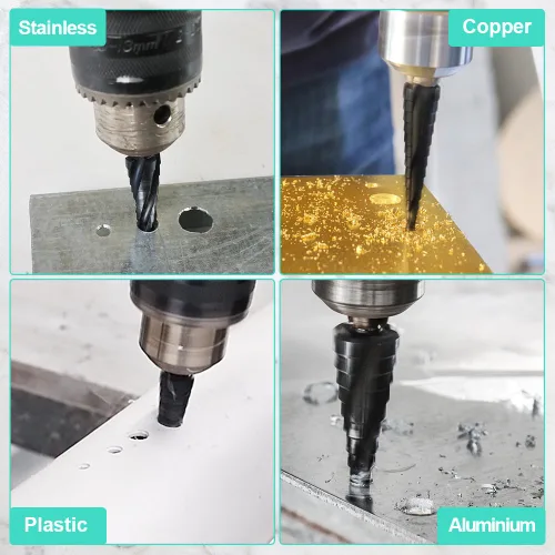 Vista 4 de Broca escalonada de cobalto – Broca de 1/4"-3/4" con cuatro espirales de cobalto M35 con Unibit listo para impacto para acero inoxidable, metal