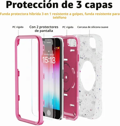 Vista 3 de KCJ Funda para iPhone SE 2022/2020, iPhone 8/7/6/6S, con [2×Protectores de Pantalla][Soporte de Anillo] Silicona Suave+PC Duro Protección Completa