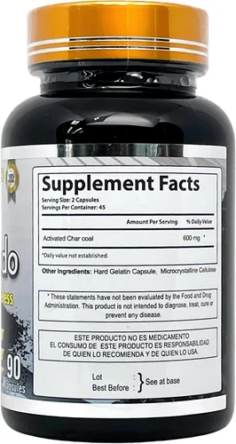 Vista 2 de Carbón Activado Sin Olor y Sin Sabor (Carbón Activado) 600mg 90 Cápsulas
