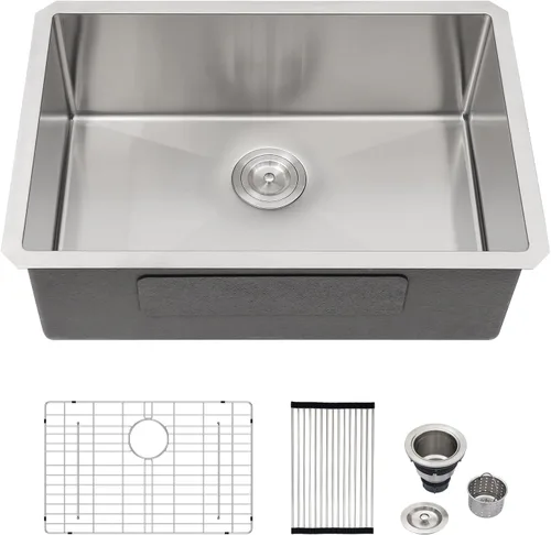 Vista 31 de Logmey - Fregadero de barra de acero inoxidable de 13 pulgadas, fregadero de cocina empotrado para barra de calibre 16, cuenco individual de 9